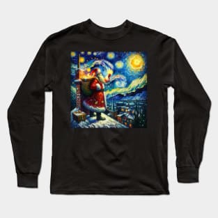 Stellar Santa - Starry Night Sky Holiday Art Prints Long Sleeve T-Shirt